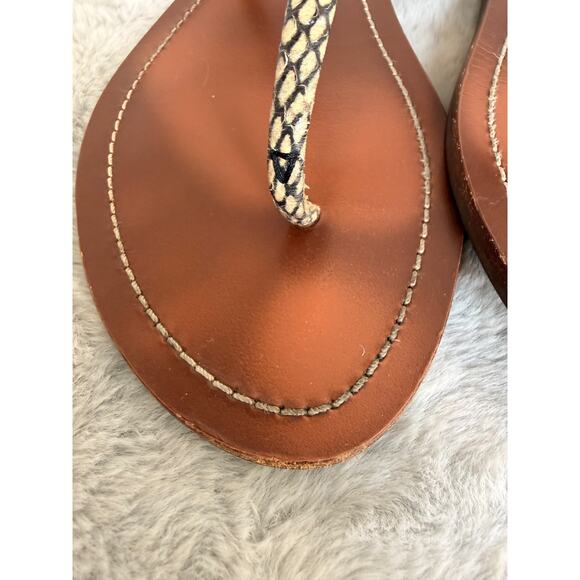 Tory Burch Bow Thong Sandals Snake Print Gold Logo Flat Flip Flops Womens 8.5 - Picture 5 of 14